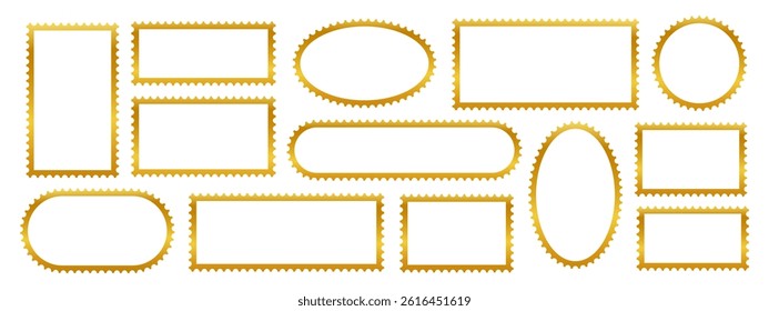 Set of golden gradient empty different forms postcard stamp vector frames