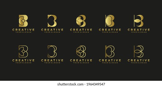 Set of golden gradient letter b logo template Premium Vektor