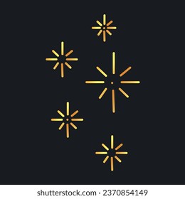 Conjunto de bengalas solares de gradiente dorado, elementos vectoriales metálicos sobre fondo oscuro, cuatro estrellas.