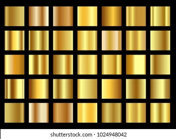 Set of golden gradient templates collection. Realistic shiny metall.Design for award, sale, background, web. Vector Illustration