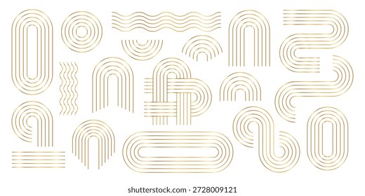 Conjunto de rayas de línea de arco zen de gradiente dorado, diferentes Ilustraciones vectoriales de arco