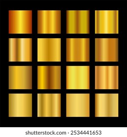 Set of golden gradients. Metallic golden gradients. Elegant collection of golden gradients..