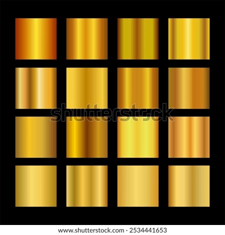 Set of golden gradients. Metallic golden gradients. Elegant collection of golden gradients..