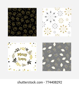 A set of golden, grey and white textures and patterns with sweets and abstract elements. For postcards, invitations, business cards