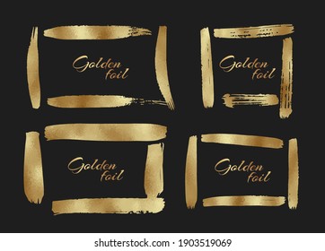 Set of golden grunge painted frames on a black background.