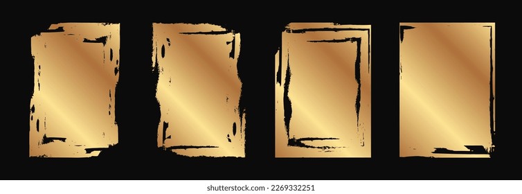 Set of golden grunge rectangles or background templates.
