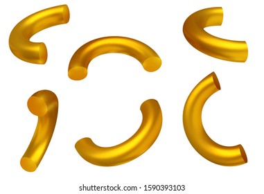 Set of golden half circle shape or arc in different view isolated on white background. Realistic geometric elements for design projects. Bright vector minimalistic concept. Colorful illustration. - Powered by Shutterstock - Get 15% off with code: PIKWIZARD15