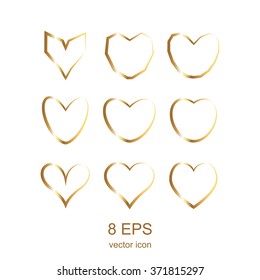Set Of Golden Hearts Isolated On White Background