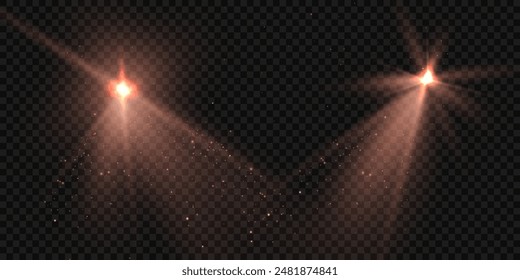 Conjunto de reflejos dorados. Aislado sobre fondo transparente. Llamarada solar con rayos y resplandor de fondo transparente PNG. Efecto de luz de resplandor amarillo. Ilustración vectorial.