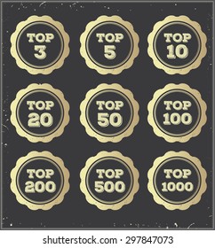 Set of golden hollow retro  top badges