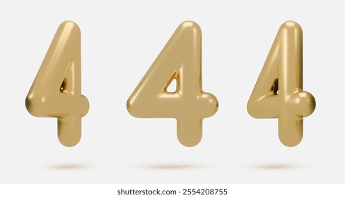 Set golden icon, 3d render number 4, four, sign. Realistic design element. Vector illustration isolated on white for postcard, icons, poster, banner, web, design, arts