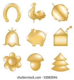 Set Of  Golden Icons, Isolated On White