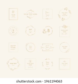 Set of golden identity design. Elegant botanical frames and borders. Vector isolated illustration.