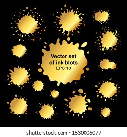 Set of golden ink and paint splashes. Grunge splatters. Abstract background. Illustration vector design for text banners.