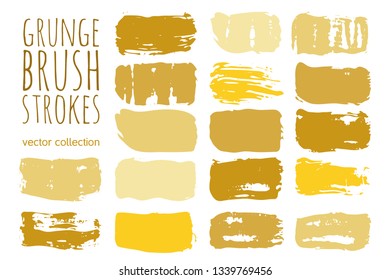 Set of golden ink vector stains. Grunge brush stroke collection isolated on white - Vector