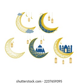 Set Of Golden Islamic Moon