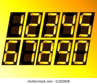 Set of golden italic digital numbers on a golden plate.