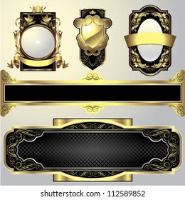 Set of golden labels.Set of retro shining golden ornamental frame label design.