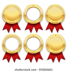 Set of golden labels with ribbon. Vector Illustration