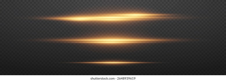 Set of golden laser light beams, lines effect.