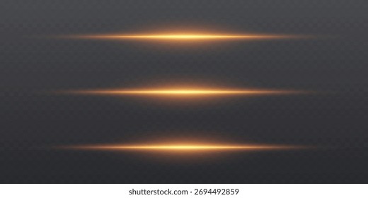 Conjunto de raios de luz laser dourados, efeito de linhas.