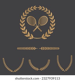 set of golden laurel logo with two requettes