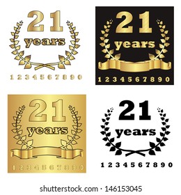 set of golden laurel wreath with digit of jubilee years and different background. eps10 vector illustration