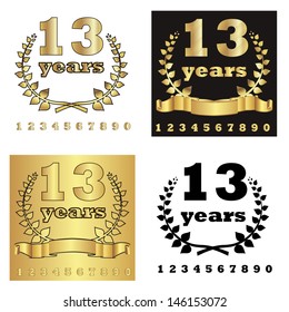 set of golden laurel wreath with digit of jubilee years and different background. eps10 vector illustration