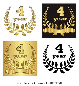 set of golden laurel wreath with golden digit of jubilee years, golden ribbon on golden, black and white background. eps10 vector illustration