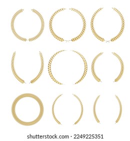 Set of golden laurel wreath for logo isolated on the white background.