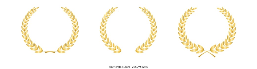 Set of Golden Laurel Wreath for Trophy Cup. Champion and Winning Concept. Vector Illustration.