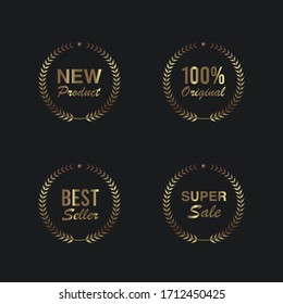 Set of golden laurel wreaths on black background. Vector Illustration