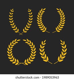 Set of golden laurel wreaths vectors of different shapes isolated on black