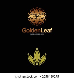 Conjunto de Ilustración de Icono de la plantilla de diseño del logotipo de la hoja de oro
