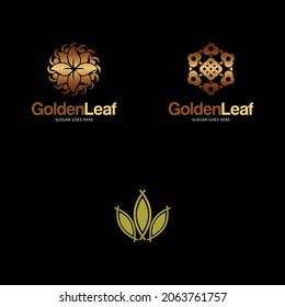 Set of Golden Leaf Logo Design Template Vector Icon Illustration
