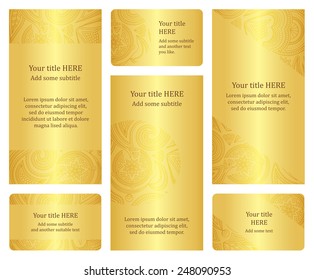 Set of golden leaflet and business card templates.