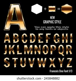 Set of golden letters and golden graphic style. You can apply this style to any fonts and objects, vector. EPS 10.