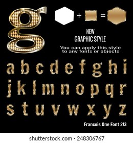 Set of golden letters and golden graphic style. You can apply this style to any fonts and objects, vector. EPS 10.