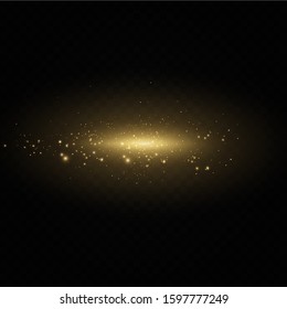 Set of golden light effects. Flashes and glares. Bright rays of light. Glowing lines. Vector illustration. Christmas flash. dust.
