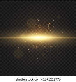 Set of golden light effects. Flashes and glares. Bright rays of light. Glowing lines. Vector illustration. Christmas flash. dust.