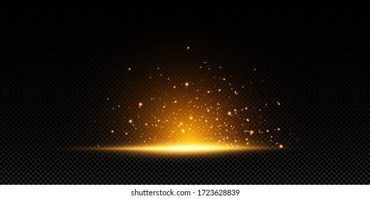Set of golden light effects. Flashes and glares. Bright rays of light. Glowing lines. Vector illustration. Christmas flash. dust.