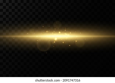 Set of golden light effects. Flashes and glares. Bright rays of light. Glowing lines. Vector illustration. Christmas flash. dust.
