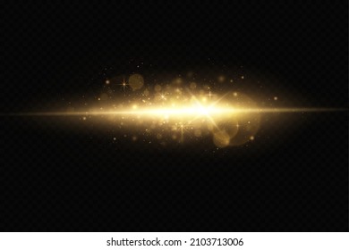 Set of golden light effects. Flashes and glares. Bright rays of light. Glowing lines. Vector illustration. Christmas flash. dust.