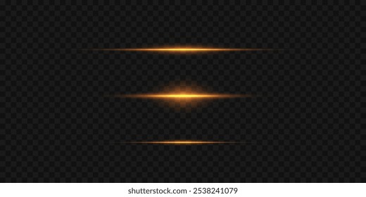 Set of golden light effects, neon laser lines. On a transparent background.