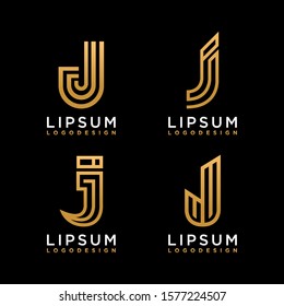 Set of Golden Line Letter J Logo. Elegant and luxury alphabet logo Template.