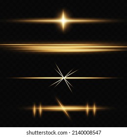 Set of golden lines, light explodes on a transparent background. Bright Star. Vector sequins