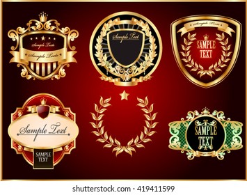 Set of Golden Logos.Vintage Style with Space for Text