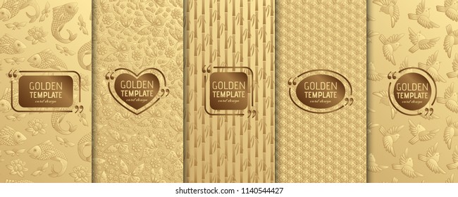 Set of golden luxury templates. Abstract geometric background. Vector illustration.