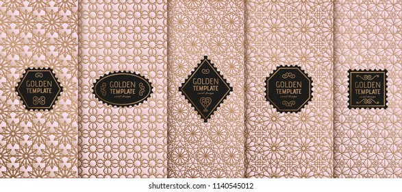 Set of golden luxury templates. Abstract geometric background. Vector illustration.