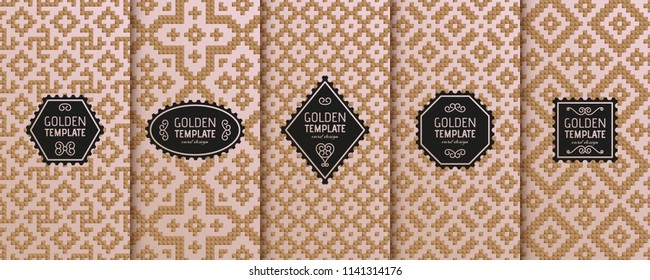 Set of golden luxury templates. Abstract geometric background. Vector illustration.